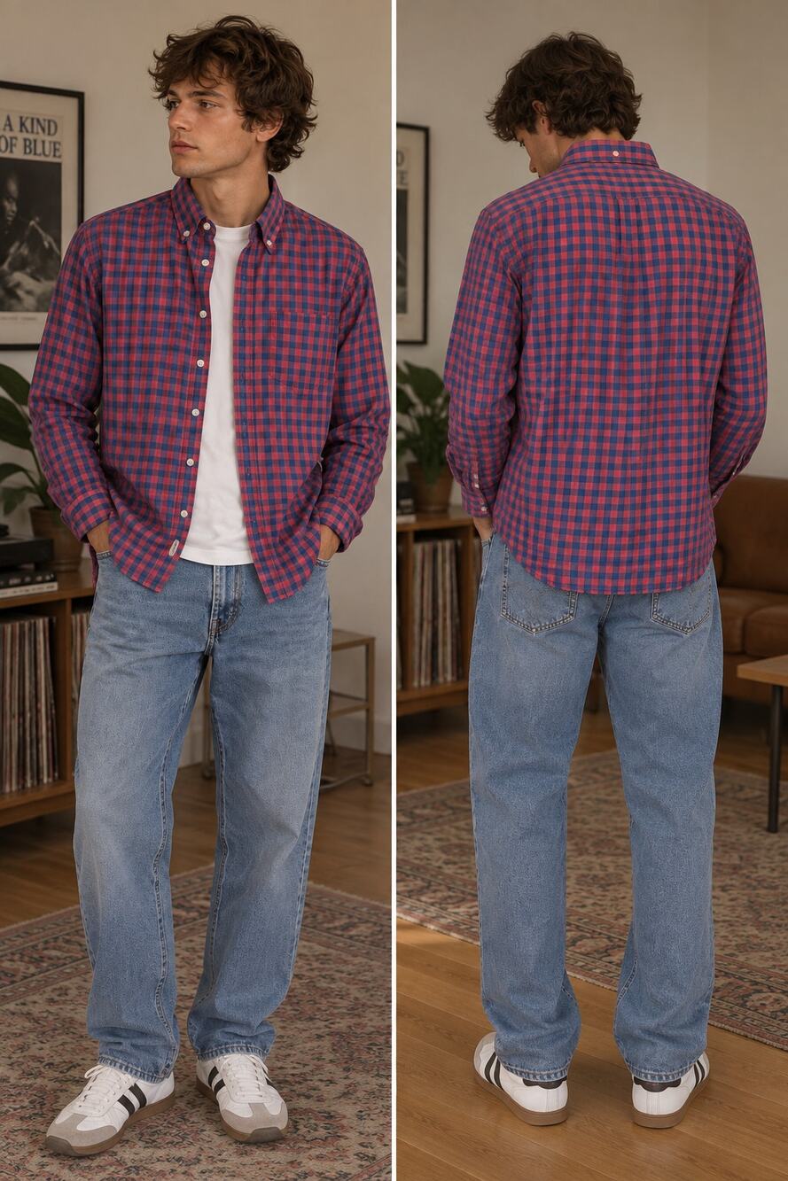 NWT J.Crew Performance Slim Untucked Gingham Shirt Men's M Pink Navy Blue
